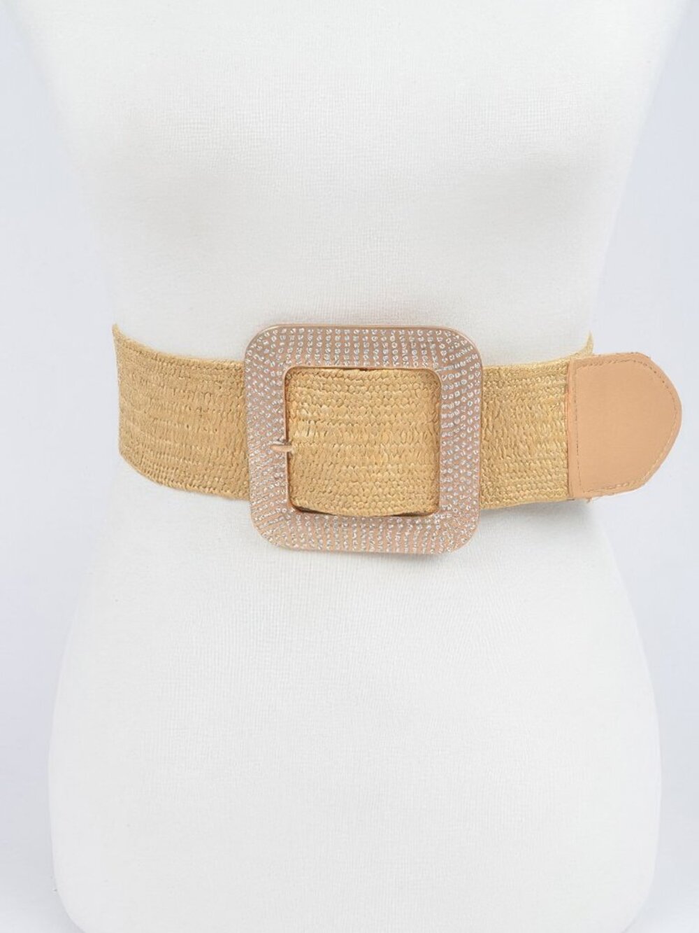 Metal Buckle Plus Size Stretch Straw Belt